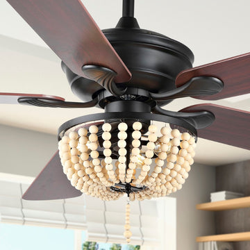 Erin 52" Rustic Farmhouse Iron/Wood Bead Mobile-App/Remote-Controlled LED Ceiling Fan - JONATHAN Y